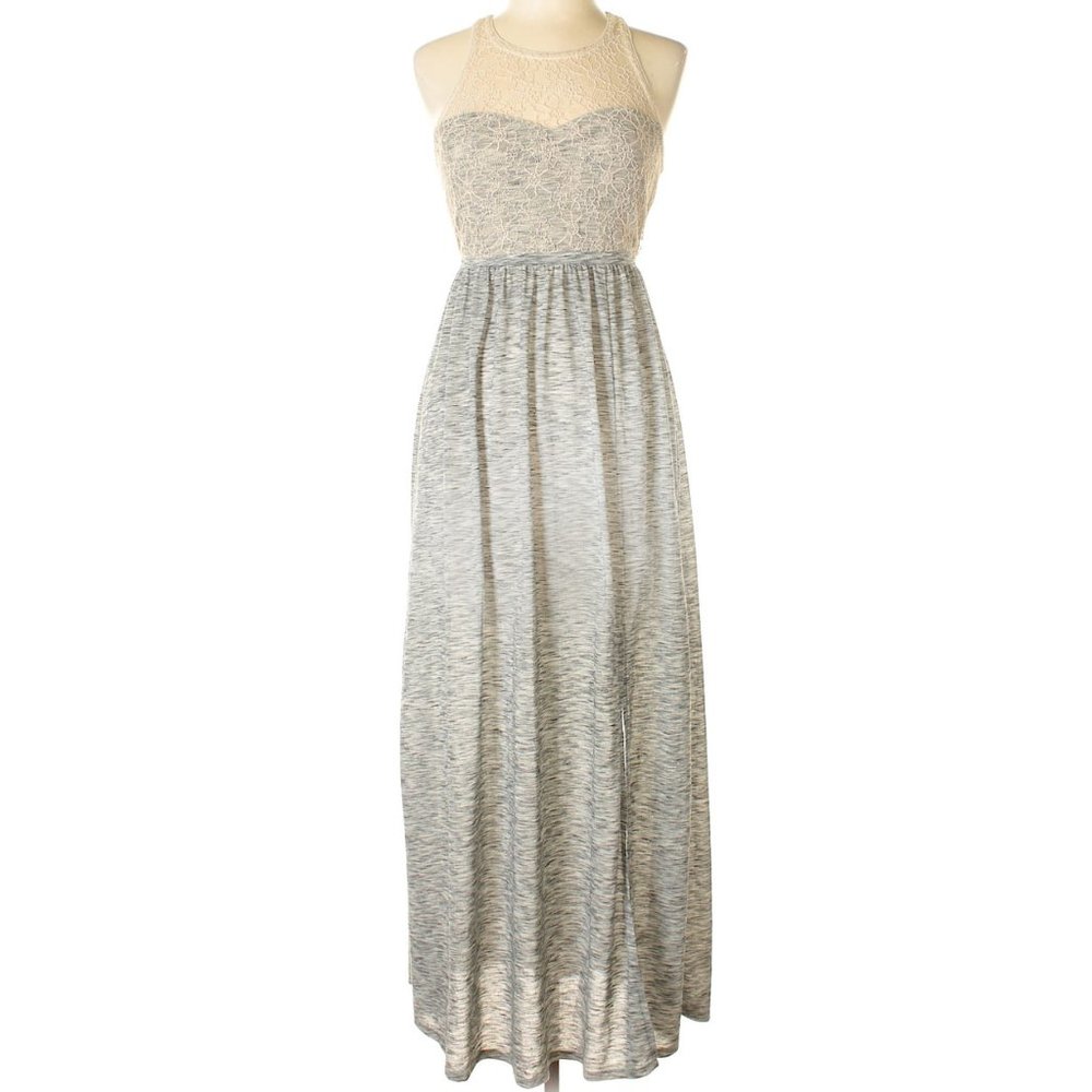 Gray with Beige Lace Detail Maxi Dress - (NWOT)